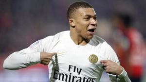 Lille: PSG's Kylian Mbappe celebrates after his team scored during the French League One soccer match between OSC Lille and Paris Saint-Germain at Stade Pierre Mauroy in Lille, France, Sunday, April 14, 2019. AP/PTI(AP4_16_2019_000009B)(AP) Lille: PSG's Kylian Mbappe celebrates after his team scored during the French League One soccer match between OSC Lille and Paris Saint-Germain at Stade Pierre Mauroy in Lille, France, Sunday, April 14, 2019. AP/PTI(AP4_16_2019_000009B)(AP)