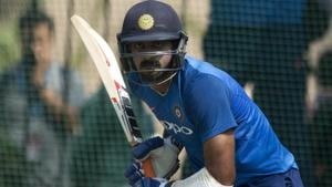 India's Vijay Shankar bats during a practice session.(AP) India's Vijay Shankar bats during a practice session.(AP)