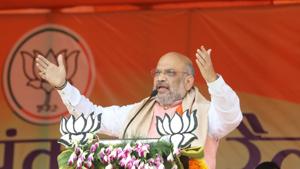 BJP National President Amit Shah at an election meeting in Dhanbad on Wednesday.(ANI)