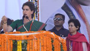 All India Congress Committee (AICC) general secretary Priyanka Gandhi Vadra addresses an election campaign rally, in Hisar, Haryana, on Tuesday, May 7, 2019.(Manoj Dhaka / HT Photo) All India Congress Committee (AICC) general secretary Priyanka Gandhi Vadra addresses an election campaign rally, in Hisar, Haryana, on Tuesday, May 7, 2019.(Manoj Dhaka / HT Photo)