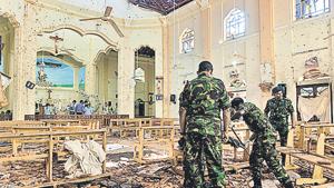 Security personnel inspect the interior of St. Sebastian's Church in Negombo, April 22, 2019, a day after the church was hit in series of bomb blasts targeting churches and luxury hotels in Sri Lanka.(AFP) Security personnel inspect the interior of St. Sebastian's Church in Negombo, April 22, 2019, a day after the church was hit in series of bomb blasts targeting churches and luxury hotels in Sri Lanka.(AFP)