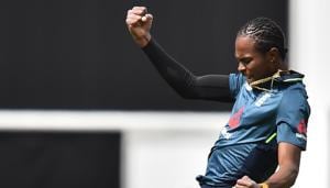 England's Jofra Archer celebrates the wicket of Pakistan's Fakhar Zaman during the first One Day International (ODI) cricket match between England and Pakistan(AFP) England's Jofra Archer celebrates the wicket of Pakistan's Fakhar Zaman during the first One Day International (ODI) cricket match between England and Pakistan(AFP)