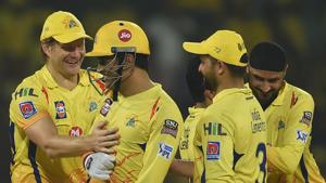Chennai: Chennai Super Kings (CSK) skipper MS Dhoni with teammates.(PTI) Chennai: Chennai Super Kings (CSK) skipper MS Dhoni with teammates.(PTI)