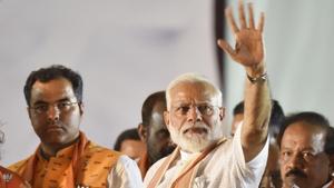 Prime Minister Narendra Modi, who believes that the wave in favour of the BJP is stronger in 2019 than it was in 2014, has said he is “absolutely” confident about returning to power in the ongoing national elections.(Sanjeev Verma/HT PHOTO)