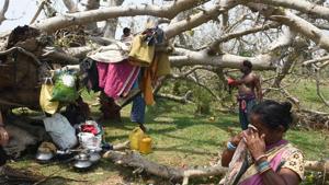A tribal family seen under a collapsed tree that was hit by cyclone Fani, at Birapratap Pur Village, Odisha, India, on Thursday, May 09, 2019.(Photo: Arabinda Mahapatra / Hindustan Times) A tribal family seen under a collapsed tree that was hit by cyclone Fani, at Birapratap Pur Village, Odisha, India, on Thursday, May 09, 2019.(Photo: Arabinda Mahapatra / Hindustan Times)