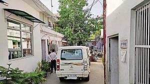 The cash van that was allegedly targeted in south Delhi’s Pul Prahladpur on Friday. The cash van that was allegedly targeted in south Delhi’s Pul Prahladpur on Friday.