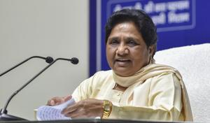 Bahujan Samaj Party (BSP) president Mayawati at a press conference in Lucknow .(PTI)