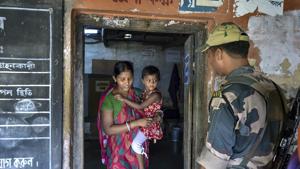 A voter leaves after casting vote at a polling station during the sixth phase of the 2019 Lok Sabha elections, at Ghatal in West Midnapore district of West Bengal, Sunday, May 12, 2019. (PTI Photo)(PTI)