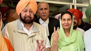 Congress candidate Preneet Kaur with her husband and Punjab Chief Minister Capt Amrinder Singh and others after filing nomination for Patiala Lok Sabha seat.(ANI File Photo) Congress candidate Preneet Kaur with her husband and Punjab Chief Minister Capt Amrinder Singh and others after filing nomination for Patiala Lok Sabha seat.(ANI File Photo)
