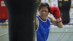 A file photo of India's boxer MC Mary Kom punches a bag during a training session.(REUTERS) A file photo of India's boxer MC Mary Kom punches a bag during a training session.(REUTERS)