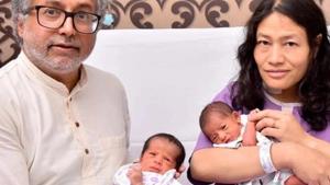 Irom Sharmila, civil rights activist from Manipur, gave birth to twin baby girls at a private hospital in Bengaluru on Sunday.(Cloudnine Hospitals Malleshwaram) Irom Sharmila, civil rights activist from Manipur, gave birth to twin baby girls at a private hospital in Bengaluru on Sunday.(Cloudnine Hospitals Malleshwaram)