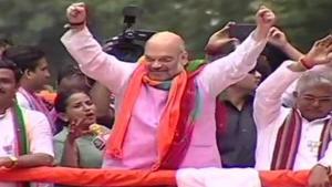 Amit Shah at his rally in Kolkata on Tuesday.(ANI)