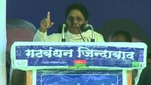BSP supremo Mayawati addresses an election rally in Gorakhpur on Monday, May 13, 2019.(ANI)