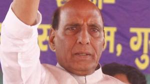 Rajnath Singh took a swipe at opposition leaders, saying they are unable to elect a leader as they know that they will not get a majority.(Yogendra Kumar/HT PHOTO)