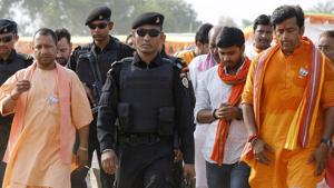 Uttar Pradesh Chief Minister Yogi Adityanath with BJP candidate Ravi Kishan at an election rally ahead of the seventh phase of Lok Sabha elections in Gorakhpur on Monday, May 13, 2019.(ANI) Uttar Pradesh Chief Minister Yogi Adityanath with BJP candidate Ravi Kishan at an election rally ahead of the seventh phase of Lok Sabha elections in Gorakhpur on Monday, May 13, 2019.(ANI)