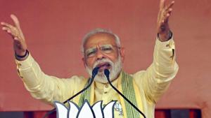 Ballia: Prime Minister Narendra Modi addresses an election campaign rally for the seventh and last phase of Lok Sabha polls, in Ballia, Tuesday, May 14, 2019. (PTI Photo)(PTI)