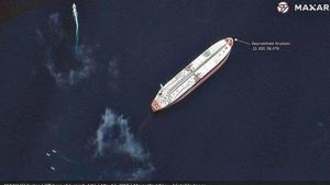Satellite photo by Maxar Technologies shows a Saudi-flagged oil tanker off the coast of Fujairah, UAE. (Credit:AP) Satellite photo by Maxar Technologies shows a Saudi-flagged oil tanker off the coast of Fujairah, UAE. (Credit:AP)