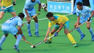 India went down 0-4 in their 4th hockey match against Australia.(Twitter) India went down 0-4 in their 4th hockey match against Australia.(Twitter)