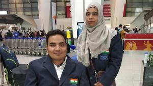 Quadriplegic archer Adil Ansari with wife Majida. Quadriplegic archer Adil Ansari with wife Majida.