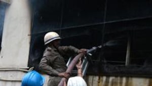 “The fire was confined to the basement of the building and there was no exterior or interior damage to the building elsewhere,” IS Kashyap, assistant divisional fire safety officer, said.(HT Photo) “The fire was confined to the basement of the building and there was no exterior or interior damage to the building elsewhere,” IS Kashyap, assistant divisional fire safety officer, said.(HT Photo)