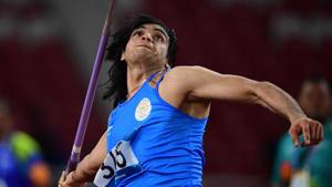 India's Neeraj Chopra competes in the final of the men's javelin throw athletics event during the 2018 Asian Games in Jakarta on August 27, 2018.(AFP) India's Neeraj Chopra competes in the final of the men's javelin throw athletics event during the 2018 Asian Games in Jakarta on August 27, 2018.(AFP)