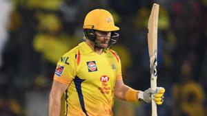 Chennai Super Kings cricketer Shane Watson raises his bat after scoring fifty (50) runs during the 2019 Indian Premier League (IPL) Twenty20 final cricket match between Mumbai Indians and Chennai Super Kings(AFP) Chennai Super Kings cricketer Shane Watson raises his bat after scoring fifty (50) runs during the 2019 Indian Premier League (IPL) Twenty20 final cricket match between Mumbai Indians and Chennai Super Kings(AFP)