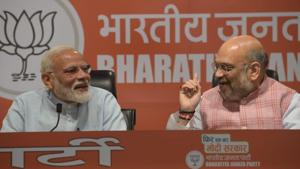Prime minister Narendra Modi and BJP president Amit Shah address a press conference at party headquarters in New Delhi (HT photo | Mohd Zakir) Prime minister Narendra Modi and BJP president Amit Shah address a press conference at party headquarters in New Delhi (HT photo | Mohd Zakir)