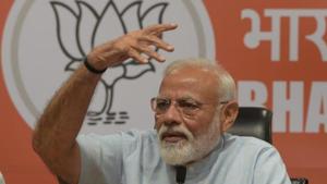 Prime minister Narendra Modi Shah address press conference at party head quarter in New Delhi India on Friday 17 April 2019. (Photo by Mohd Zakir/HT) Prime minister Narendra Modi Shah address press conference at party head quarter in New Delhi India on Friday 17 April 2019. (Photo by Mohd Zakir/HT)