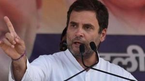 Congress president Rahul Gandhi addressed a rally at Solan in support of Shimla candidate Dhani Ram Shandil in Himachal Pradesh.(ANI)