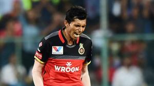 Navdeep Saini during an IPL match.(PTI) Navdeep Saini during an IPL match.(PTI)