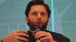 Pakistani cricketer Shahid Afridi speaks during a press conference to present his autobiography in Karachi on May 4, 2019.(AFP)