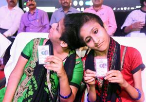 Conjoined twins Saba and Farha voted as two individuals for the first time on Sunday, May 19, 2019, during the Lok Sabha elections.(Santosh Kumar / HT Photo)