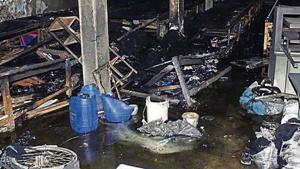 A view of the aftermath of a fire at the basement of a print company, at Khandsa, sector 37, in Gurugram(Yogendra Kumar/Hindustan Times) A view of the aftermath of a fire at the basement of a print company, at Khandsa, sector 37, in Gurugram(Yogendra Kumar/Hindustan Times)