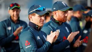 England's Eoin Morgan and Jonny Bairstow as they celebrate winning the match against Pakistan.(Action Images via Reuters) England's Eoin Morgan and Jonny Bairstow as they celebrate winning the match against Pakistan.(Action Images via Reuters)