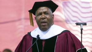 Billionaire technology investor and philanthropist Robert F Smith announces he will provide grants to wipe out the student debt of the entire 2019 graduating class at Morehouse College in Atlanta, Sunday, May 19, 2019.(AP Photo) Billionaire technology investor and philanthropist Robert F Smith announces he will provide grants to wipe out the student debt of the entire 2019 graduating class at Morehouse College in Atlanta, Sunday, May 19, 2019.(AP Photo)