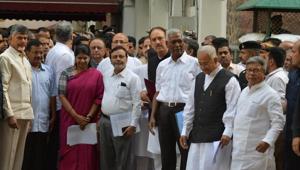 Opposition leaders after meeting the Election Commission on Tuesday.(Raj K Raj/HT photo) Opposition leaders after meeting the Election Commission on Tuesday.(Raj K Raj/HT photo)