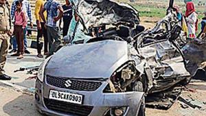 The car was severely damaged in the accident.(HTPhoto) The car was severely damaged in the accident.(HTPhoto)