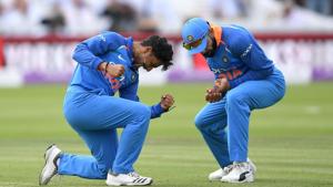 Kuldeep Yadav of India celebrates with captain Virat Kohli(Getty Images) Kuldeep Yadav of India celebrates with captain Virat Kohli(Getty Images)