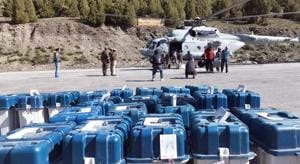 EVMs and VVPATs brought to Lahaul and Spiti district headquarters on a Border Security Force (BSF) helicopter from Tashigang, world's highest polling station on Monday, May 20, 2019.(ANI) EVMs and VVPATs brought to Lahaul and Spiti district headquarters on a Border Security Force (BSF) helicopter from Tashigang, world's highest polling station on Monday, May 20, 2019.(ANI)
