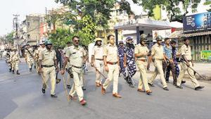 A police patrol on the polling day during the assembly by-election at Bhatpara in West Bengal on Sunday.(ANI)