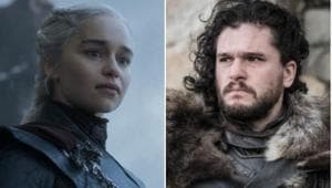 Kit Harington and Emilia Clarke in the series finale of Game of Thrones. Kit Harington and Emilia Clarke in the series finale of Game of Thrones.