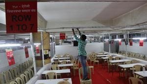 Preparation underway at a counting centre in Thane.(Praful Gangurde/ HT Photo) Preparation underway at a counting centre in Thane.(Praful Gangurde/ HT Photo)