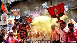 BJP workers celebrate the party's lead on the counting day of 2019 Lok Sabha elections, Varanasi, May 23, 2019(Rajesh Kumar / Hindustan Times) BJP workers celebrate the party's lead on the counting day of 2019 Lok Sabha elections, Varanasi, May 23, 2019(Rajesh Kumar / Hindustan Times)