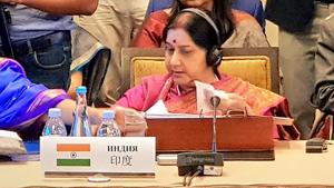 The February 14 suicide terror attack in Pulwama and the Easter bombings in Sri Lanka have strengthened India’s resolve to fight terror and boost security cooperation within the Shanghai Cooperation Organisation (SCO), external affairs minister Sushma Swaraj said on Wednesday.(PTI) The February 14 suicide terror attack in Pulwama and the Easter bombings in Sri Lanka have strengthened India’s resolve to fight terror and boost security cooperation within the Shanghai Cooperation Organisation (SCO), external affairs minister Sushma Swaraj said on Wednesday.(PTI)