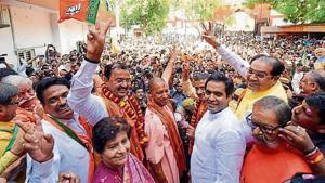 BJP leaders celebrating after party victory in Lok Sabha elections.(HT) BJP leaders celebrating after party victory in Lok Sabha elections.(HT)