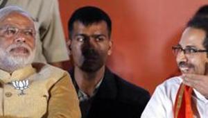 Mumbai, India - April 20, 2014.Bharatiya Janata Party (BJP) prime ministerial candidate Narendra Modi and Shiv Sena party chief Uddhav Thackeray during an election rally at BKC in Mumbai, India, on Saturday, April 20, 2014.(Photo by Kunal Patil/ Hindustan Times)(Hindustan Times)