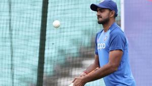 India's Vijay Shankar attends a training session at The Oval in London.(AP) India's Vijay Shankar attends a training session at The Oval in London.(AP)