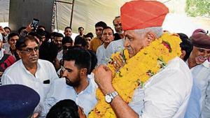 BJP’s Gajendra Singh Shekhawat defeated Vaibhav Gehlot in Jodhpur Lok Sabha seat by a margin of 2,74,440 votes.(HT photo) BJP’s Gajendra Singh Shekhawat defeated Vaibhav Gehlot in Jodhpur Lok Sabha seat by a margin of 2,74,440 votes.(HT photo)