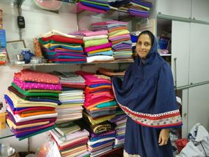 Rashida Lokhandwalla’s store, Zarrin Arts, stocks the most colourful trimmings and frills for ridas and offers customisation and embroidery work fas well.(Rachel Lopez/HT) Rashida Lokhandwalla’s store, Zarrin Arts, stocks the most colourful trimmings and frills for ridas and offers customisation and embroidery work fas well.(Rachel Lopez/HT)