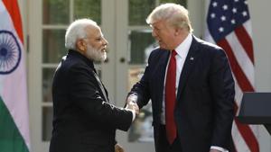 US President Donald Trump and Prime Minister Narendra Modi Friday agreed to meet at the G-20 Summit in Japan next month as both the leaders pledged to further strengthen the US-India strategic partnership(Reuters File Photo) US President Donald Trump and Prime Minister Narendra Modi Friday agreed to meet at the G-20 Summit in Japan next month as both the leaders pledged to further strengthen the US-India strategic partnership(Reuters File Photo)